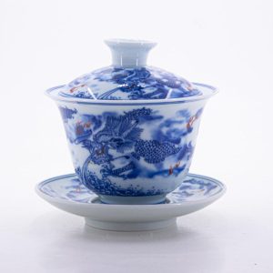 Gaiwans | The Chinese Tea Shop Blue and White Underglaze Red Porcelain Dragon Design Gaiwan #4a Gaiwans Gaiwans