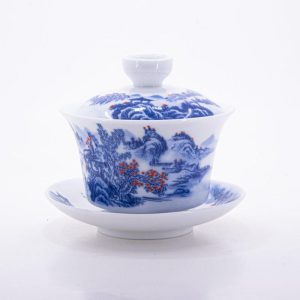 Gaiwans | The Chinese Tea Shop Blue and White Underglaze Red Porcelain Landscape Design Gaiwan #11 Gaiwans Gaiwans