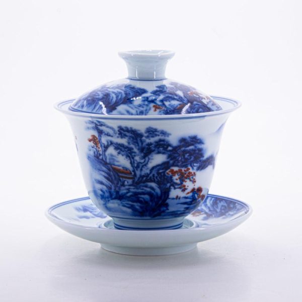 Gaiwans | The Chinese Tea Shop Blue and White Underglaze Red Porcelain Landscape Design Gaiwan #1a Gaiwans Gaiwans