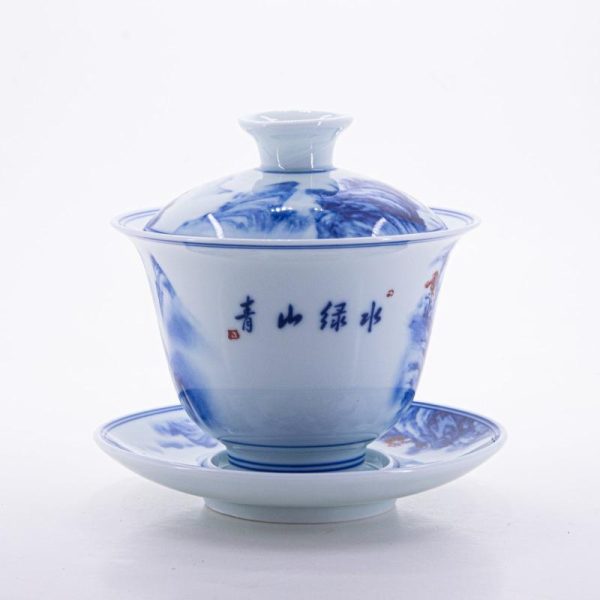 Gaiwans | The Chinese Tea Shop Blue and White Underglaze Red Porcelain Landscape Design Gaiwan #1a Gaiwans Gaiwans