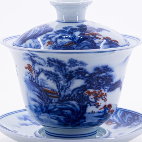 Gaiwans | The Chinese Tea Shop Blue and White Underglaze Red Porcelain Landscape Design Gaiwan #1a Gaiwans Gaiwans