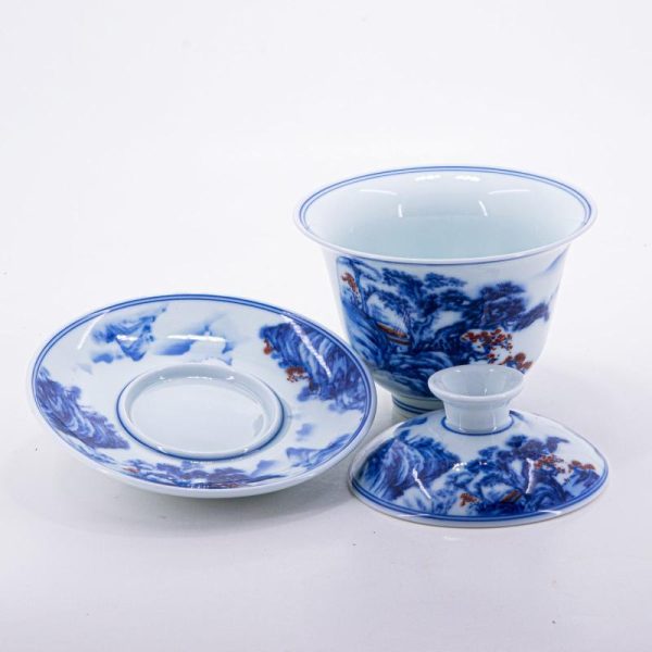 Gaiwans | The Chinese Tea Shop Blue and White Underglaze Red Porcelain Landscape Design Gaiwan #1a Gaiwans Gaiwans