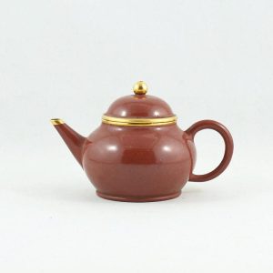 Yixing Teapots | The Chinese Tea Shop Yixing Gold Mounted Shuimo Polished Pear Shape Chinese Teapot Teaware The Chinese Tea Shop