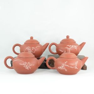 Yixing Teapots | The Chinese Tea Shop Yixing 1980’s #6 Hongni Flower and Poem Series Set of 4 Yixing Teapots – Mei Lan Zhu Qu (Plum, Orchid, Bamboo, Chrysanthemum) Teaware The Chinese Tea Shop